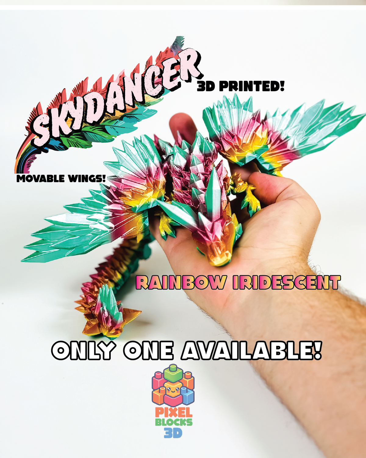 π Skydancer Dragon β 3D Printed Articulated Iridescent Rainbow Crystal Winged Dragon π