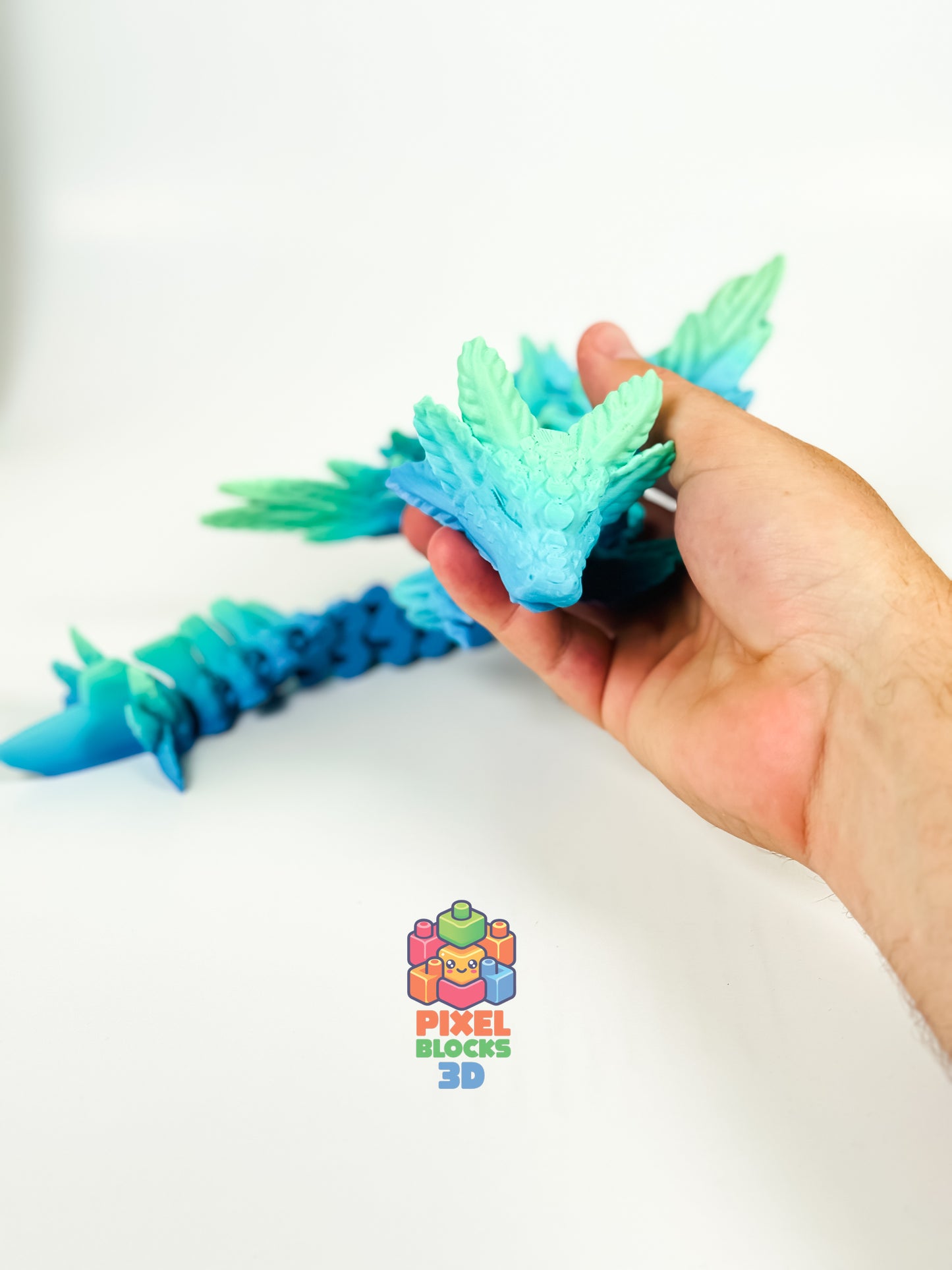 π Hydra Axolotl Dragon β 3D Printed Articulated Blue-Green Rainbow Winged Dragon π