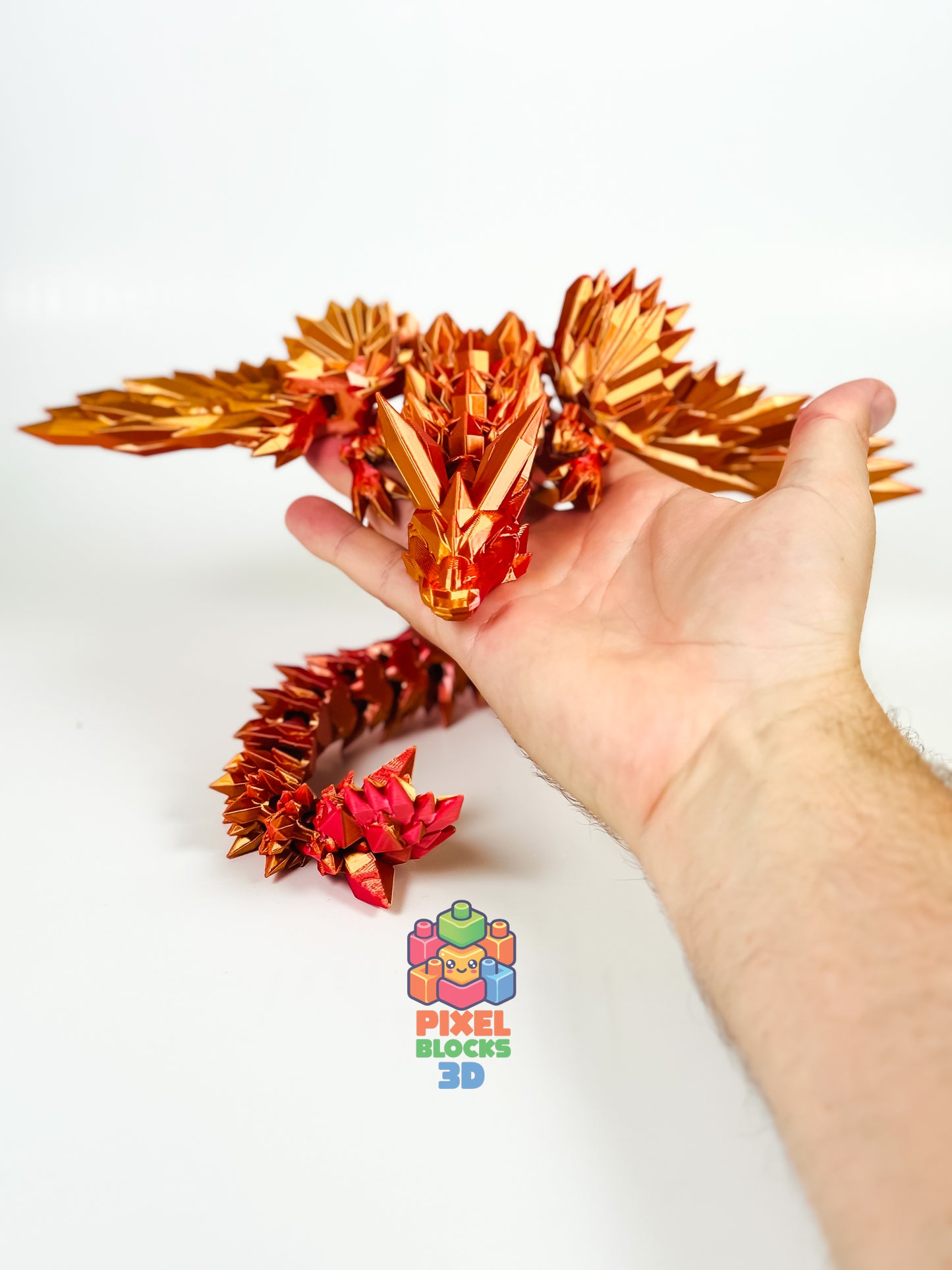 π₯ Sunfire Dragon β 3D Printed Articulated Red & Gold Iridescent Crystal Dragon π