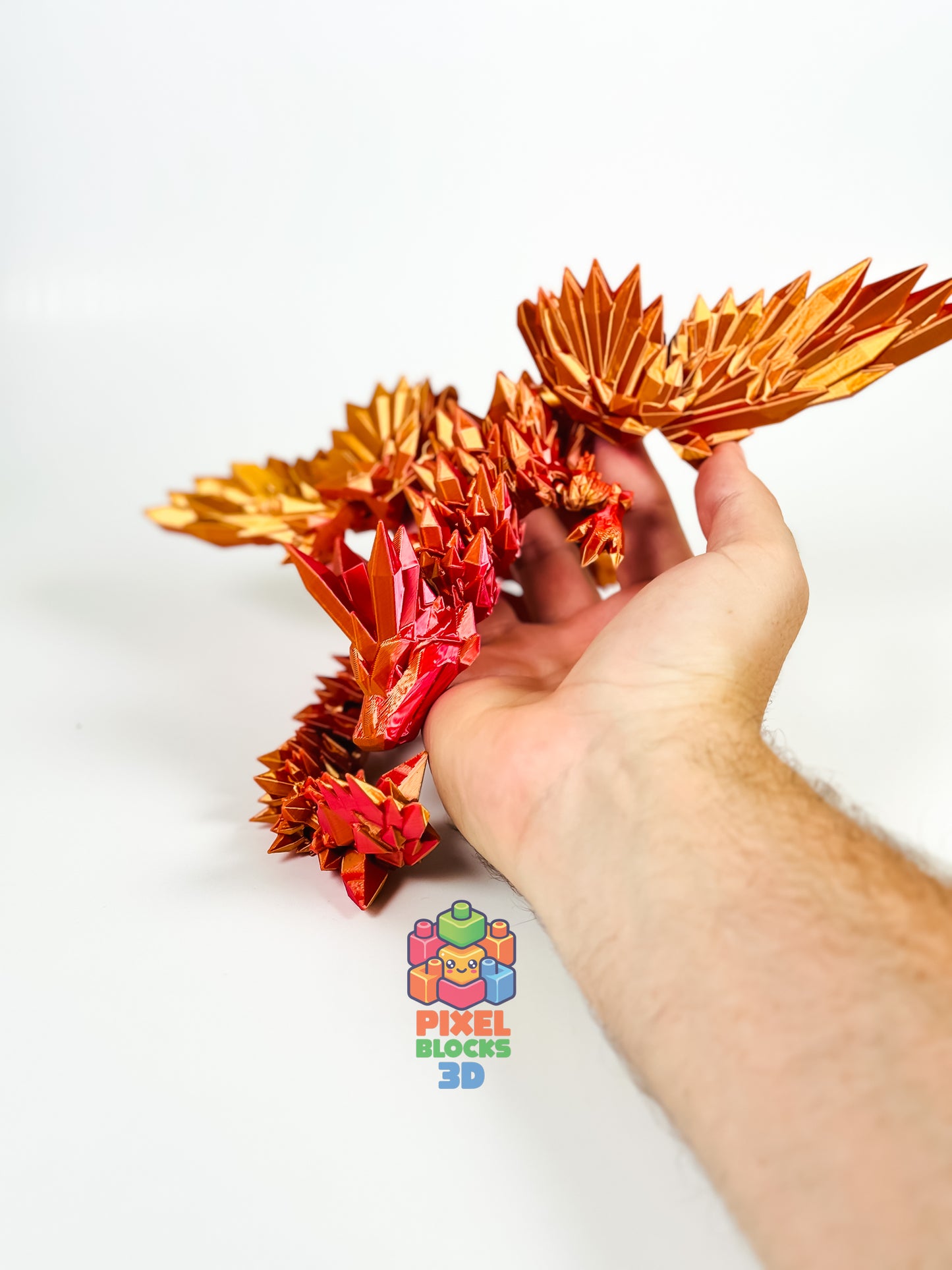 π₯ Sunfire Dragon β 3D Printed Articulated Red & Gold Iridescent Crystal Dragon π