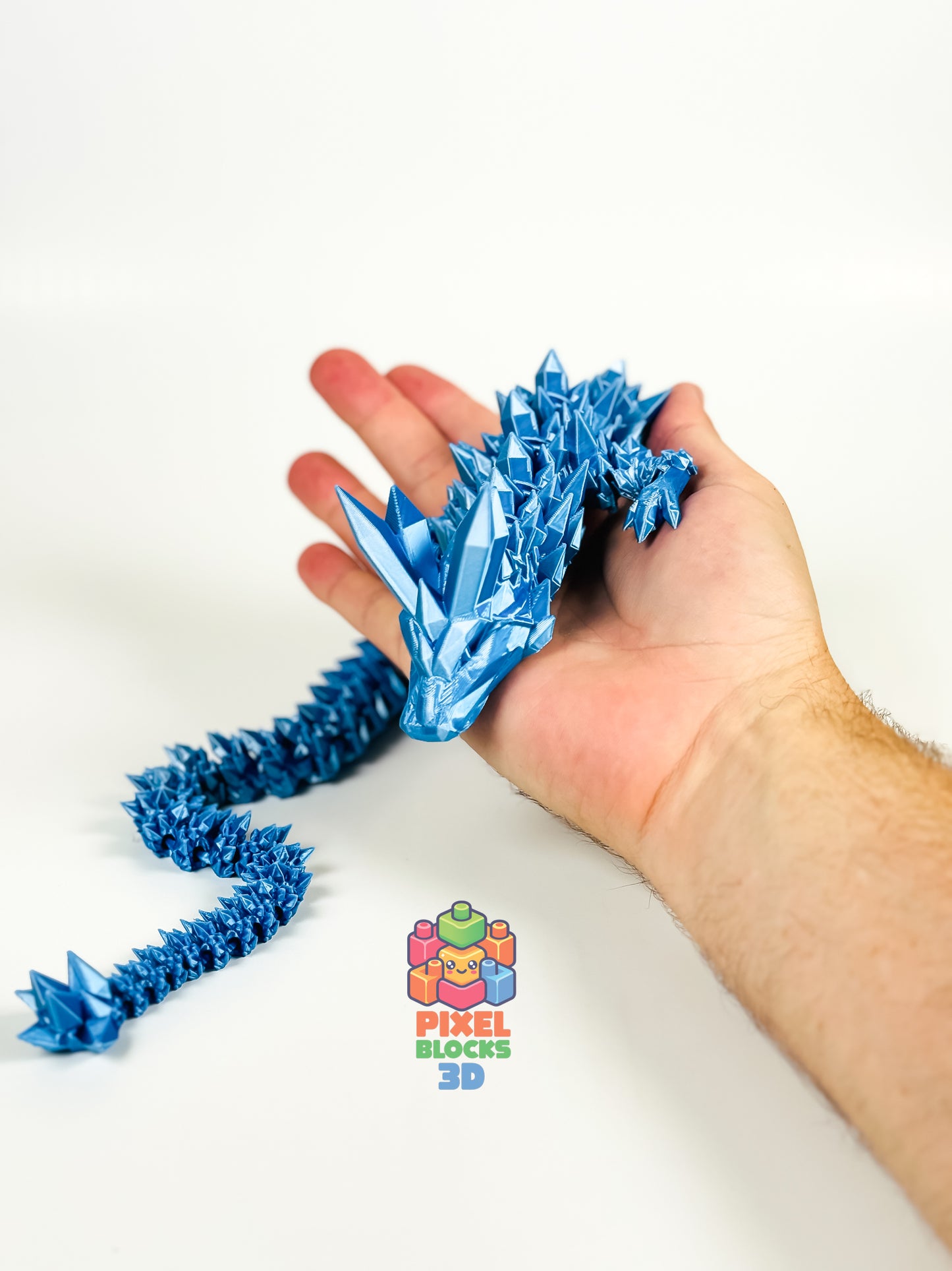❄️ Ice Dragon – Articulated 3D Printed Silver & Blue Iridescent Dragon 🐉