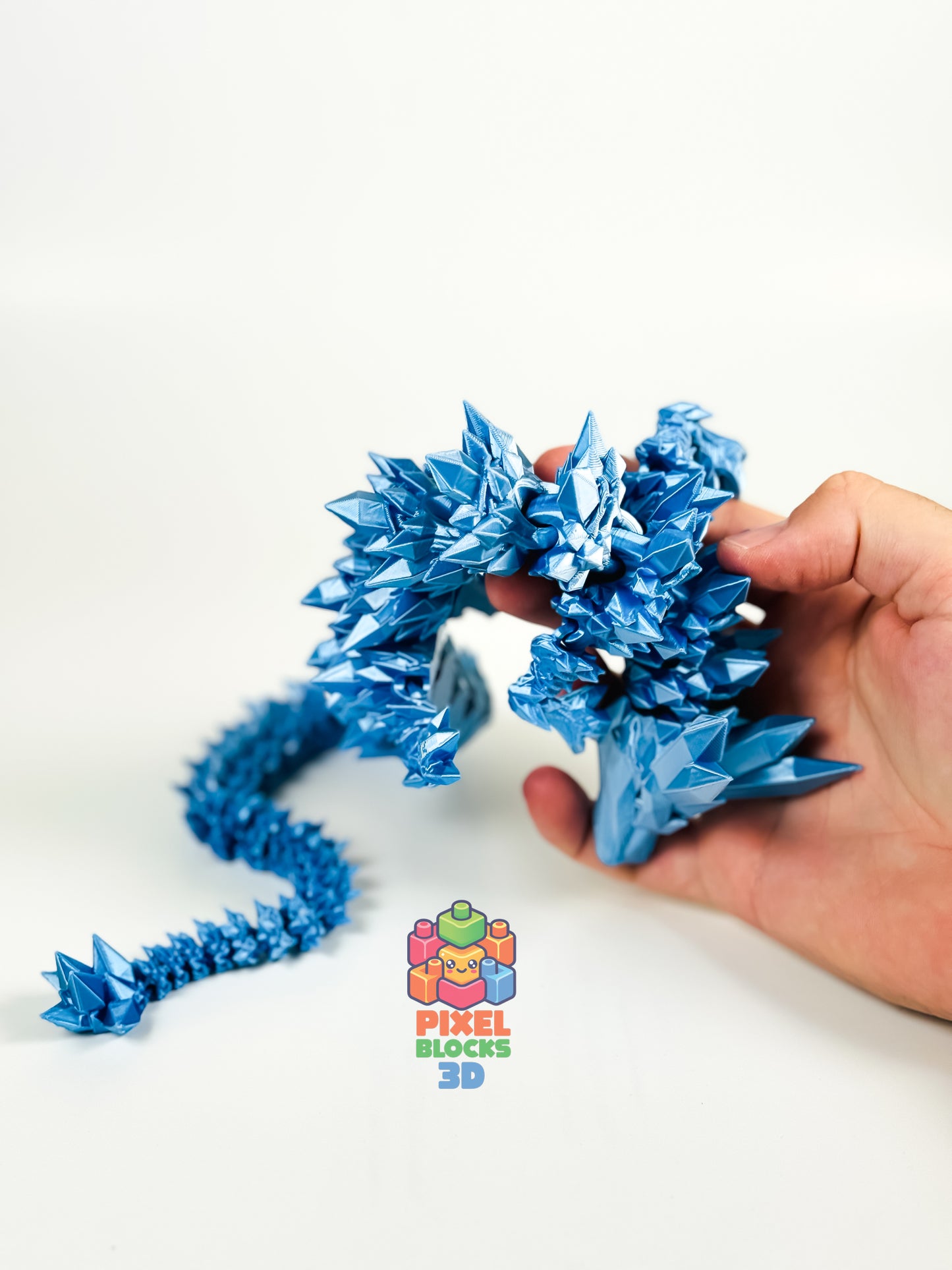 ❄️ Ice Dragon – Articulated 3D Printed Silver & Blue Iridescent Dragon 🐉