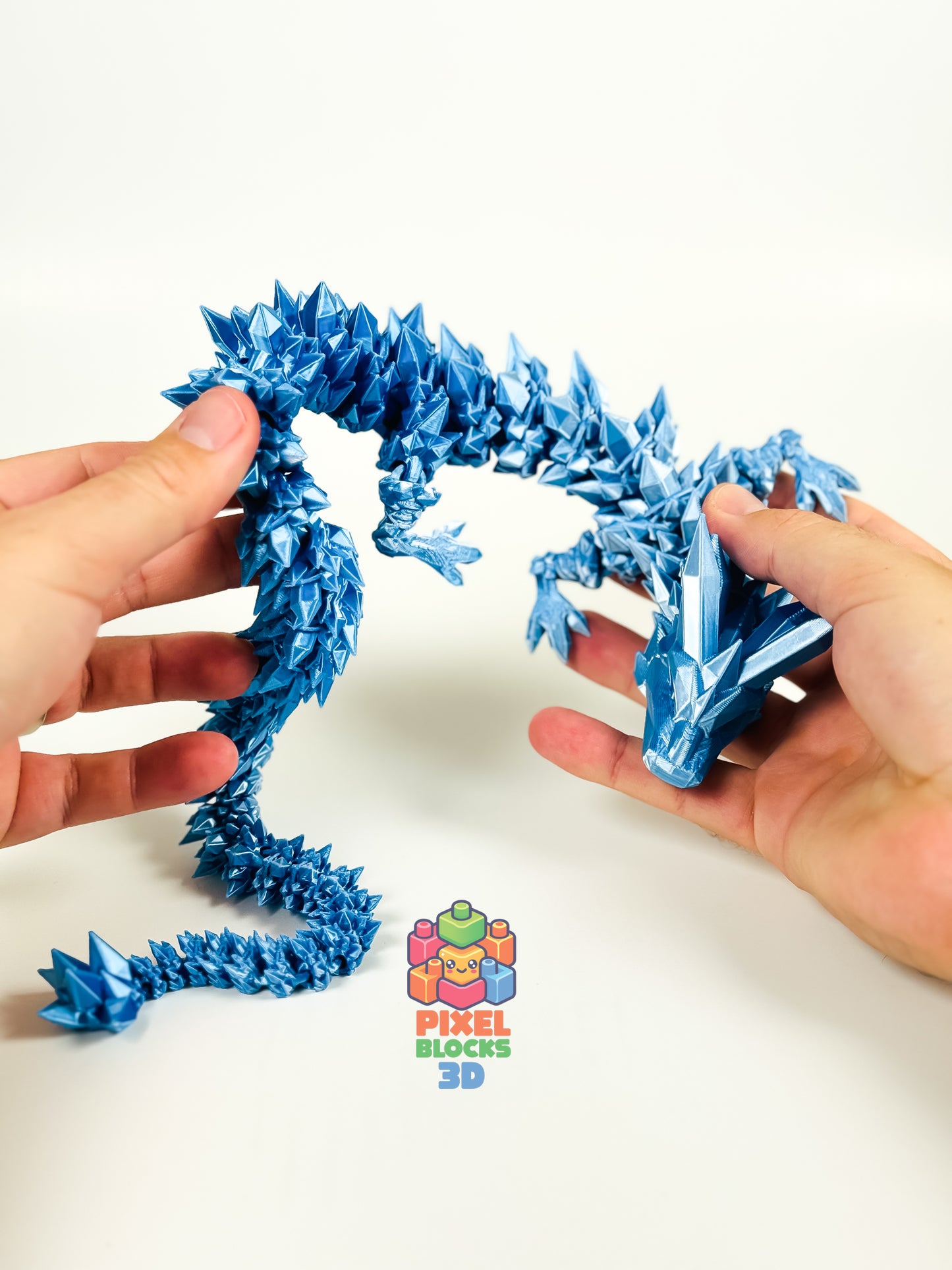 ❄️ Ice Dragon – Articulated 3D Printed Silver & Blue Iridescent Dragon 🐉