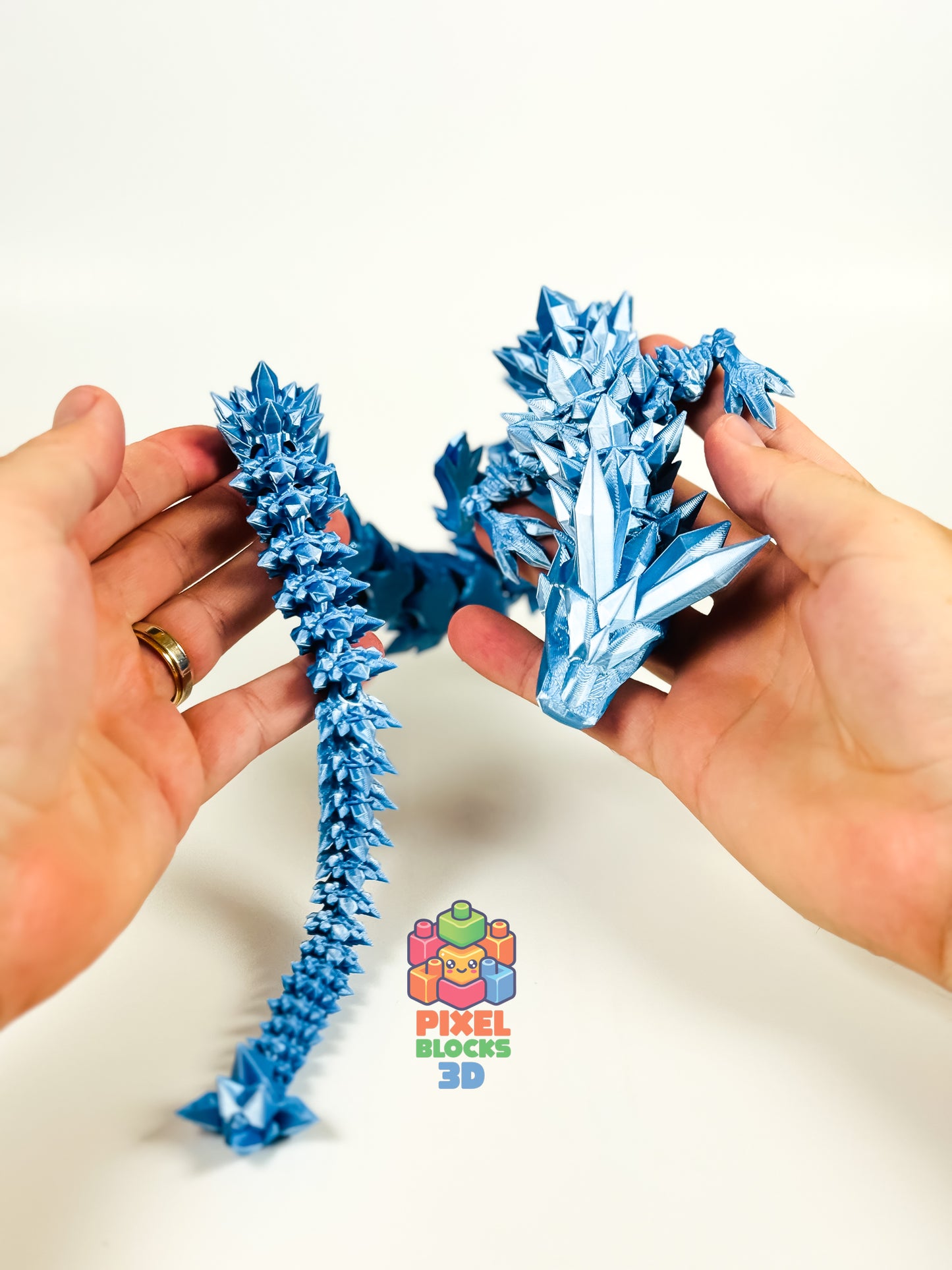 ❄️ Ice Dragon – Articulated 3D Printed Silver & Blue Iridescent Dragon 🐉