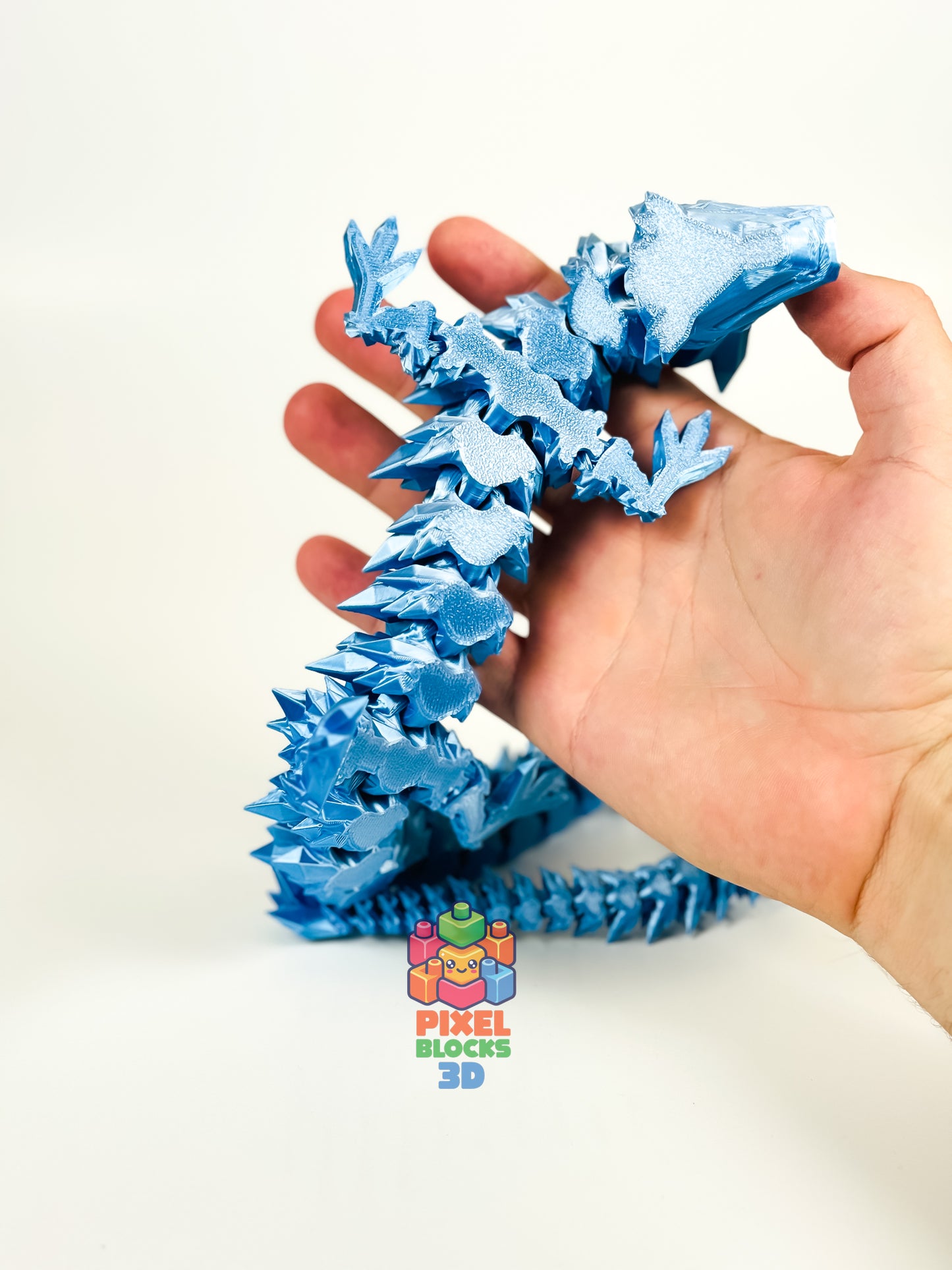 ❄️ Ice Dragon – Articulated 3D Printed Silver & Blue Iridescent Dragon 🐉