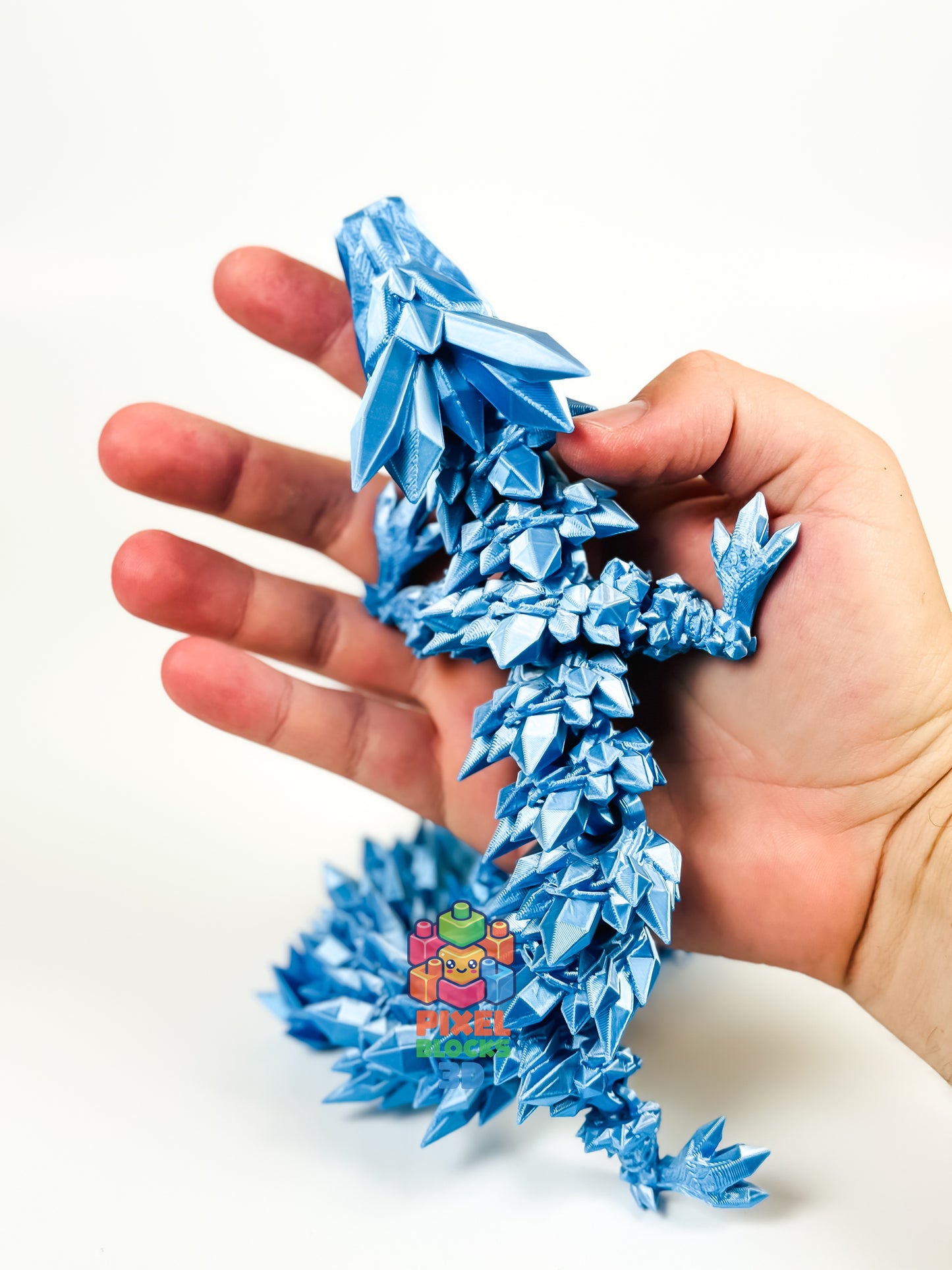 ❄️ Ice Dragon – Articulated 3D Printed Silver & Blue Iridescent Dragon 🐉