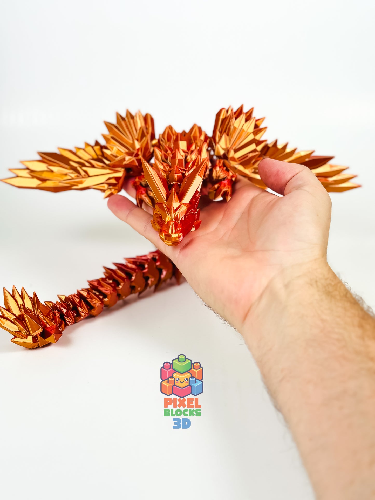 🔥 Sunfire Dragon – 3D Printed Articulated Red & Gold Iridescent Crystal Dragon 🐉