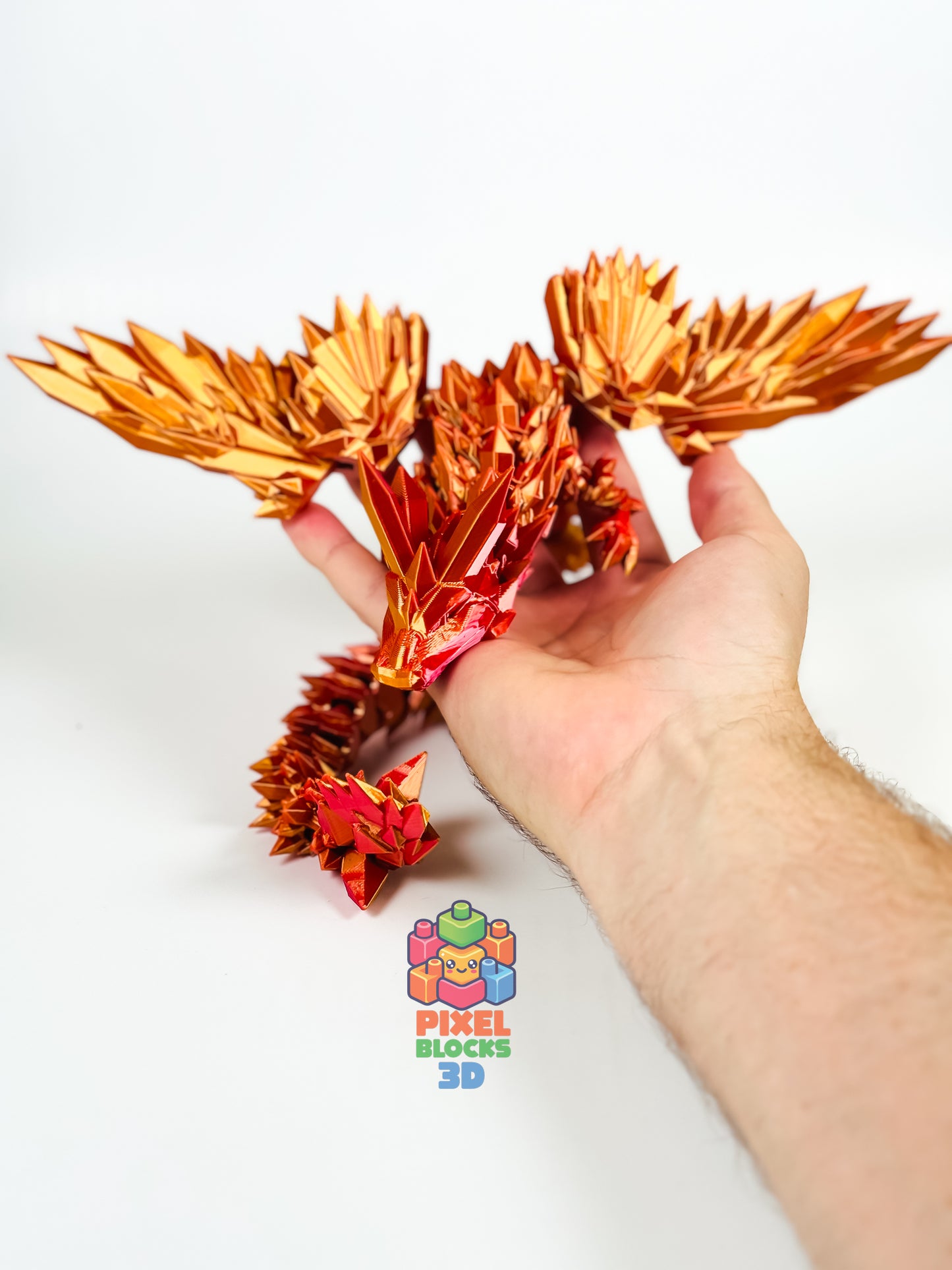 🔥 Sunfire Dragon – 3D Printed Articulated Red & Gold Iridescent Crystal Dragon 🐉