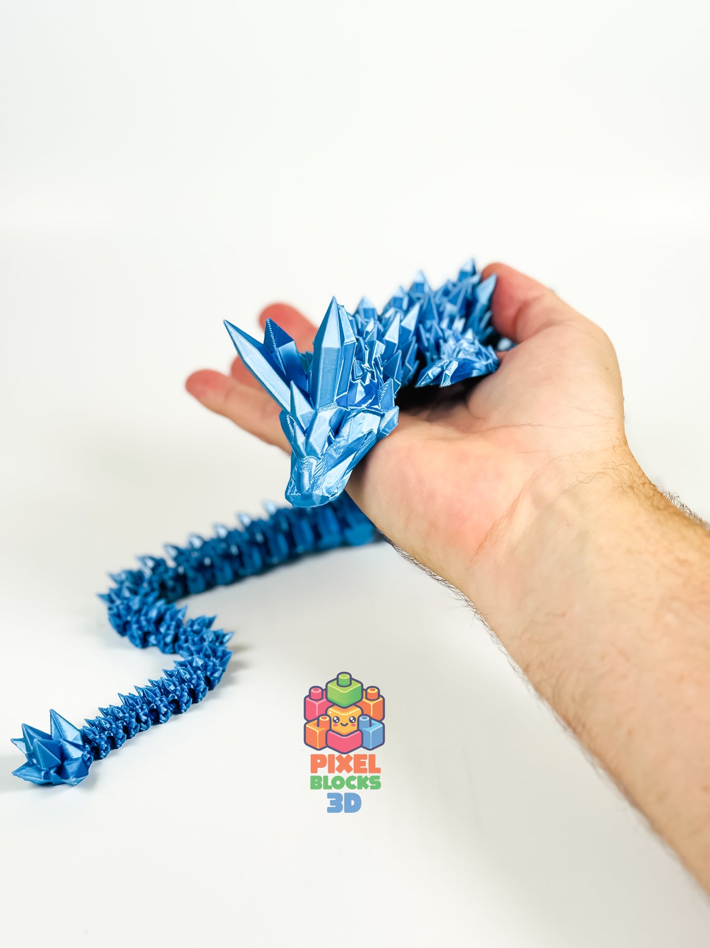 ❄️ Ice Dragon – Articulated 3D Printed Silver & Blue Iridescent Dragon 🐉