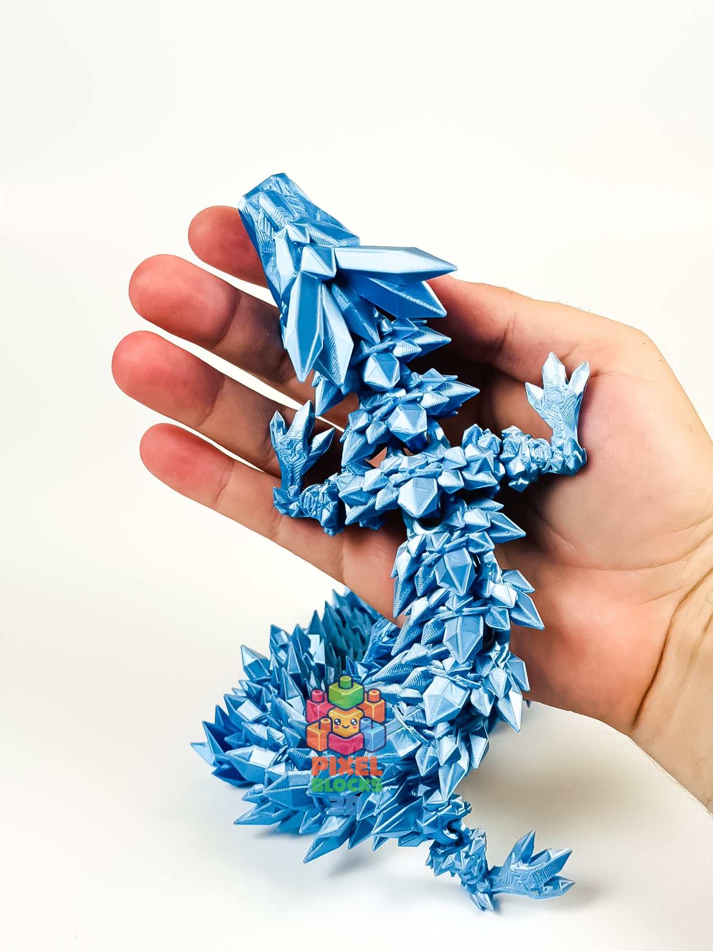 ❄️ Ice Dragon – Articulated 3D Printed Silver & Blue Iridescent Dragon 🐉