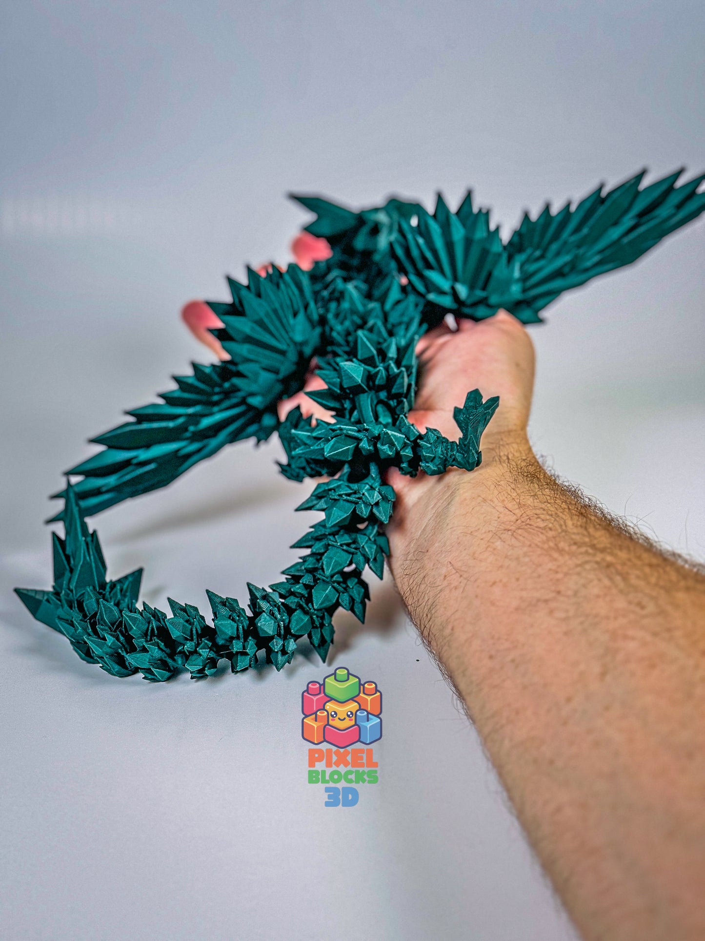 🌿 Sagewing Dragon – 3D Printed Articulated Matte Forest Green Crystal Winged Dragon 🐉