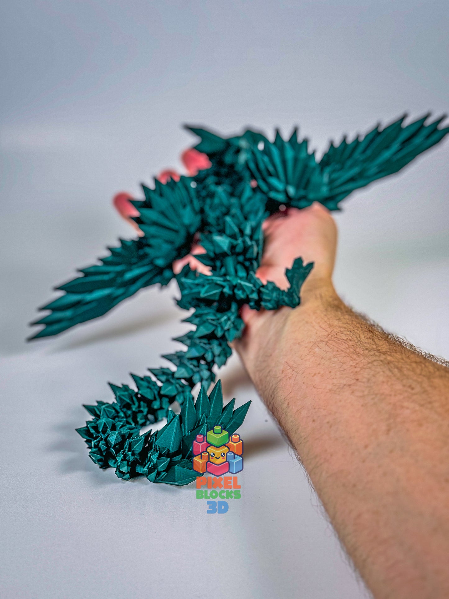 🌿 Sagewing Dragon – 3D Printed Articulated Matte Forest Green Crystal Winged Dragon 🐉