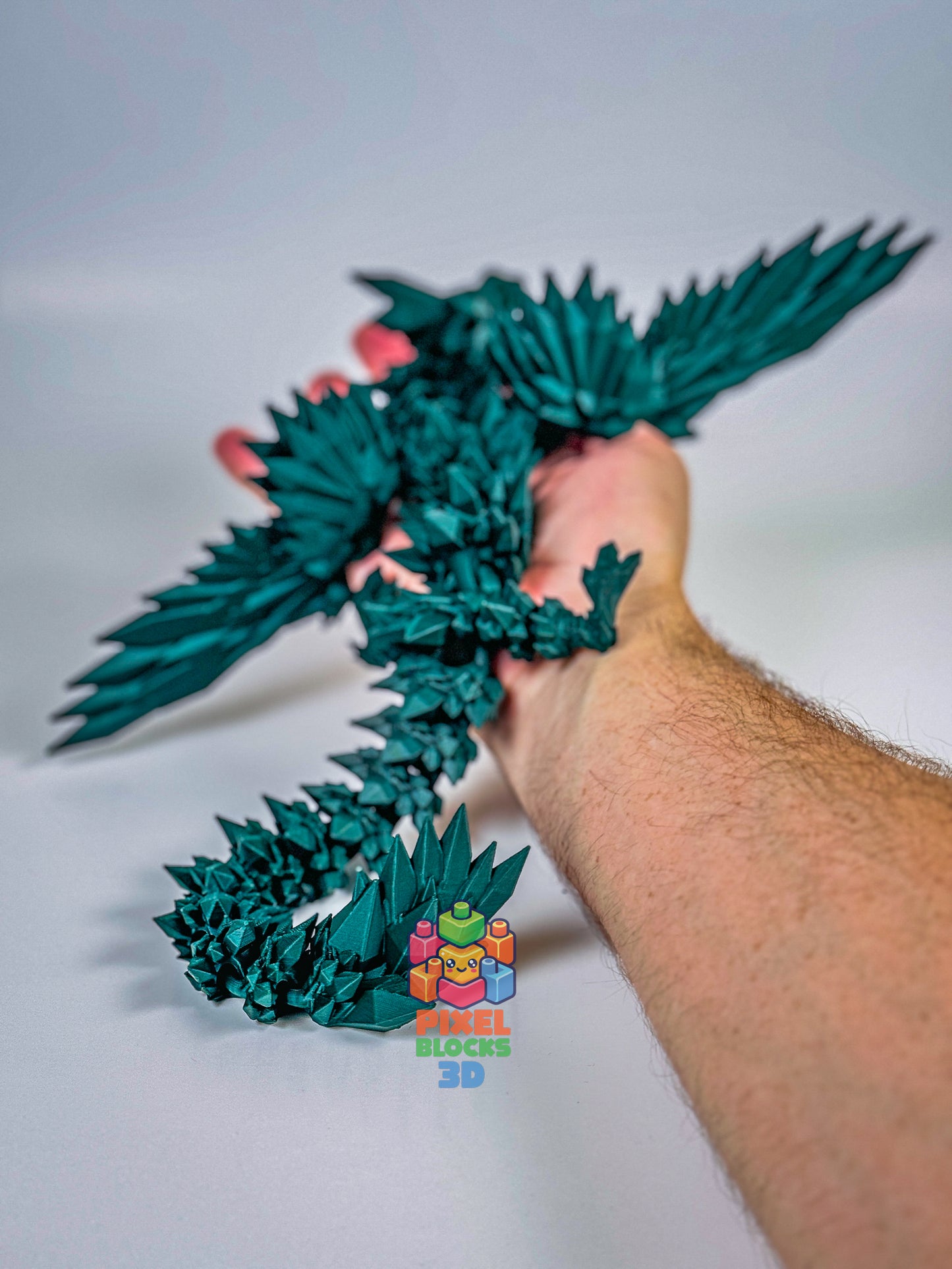 🌿 Sagewing Dragon – 3D Printed Articulated Matte Forest Green Crystal Winged Dragon 🐉