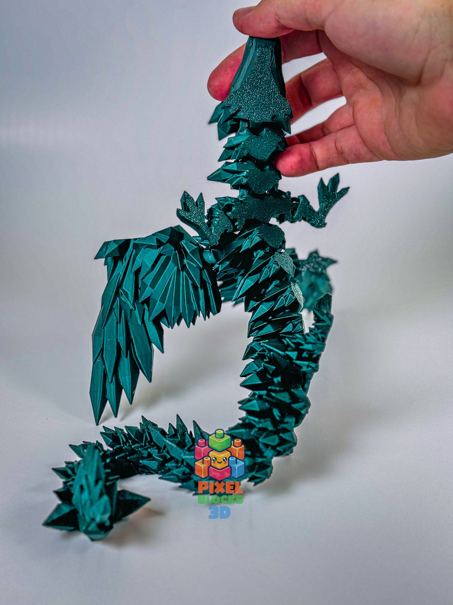 🌿 Sagewing Dragon – 3D Printed Articulated Matte Forest Green Crystal Winged Dragon 🐉