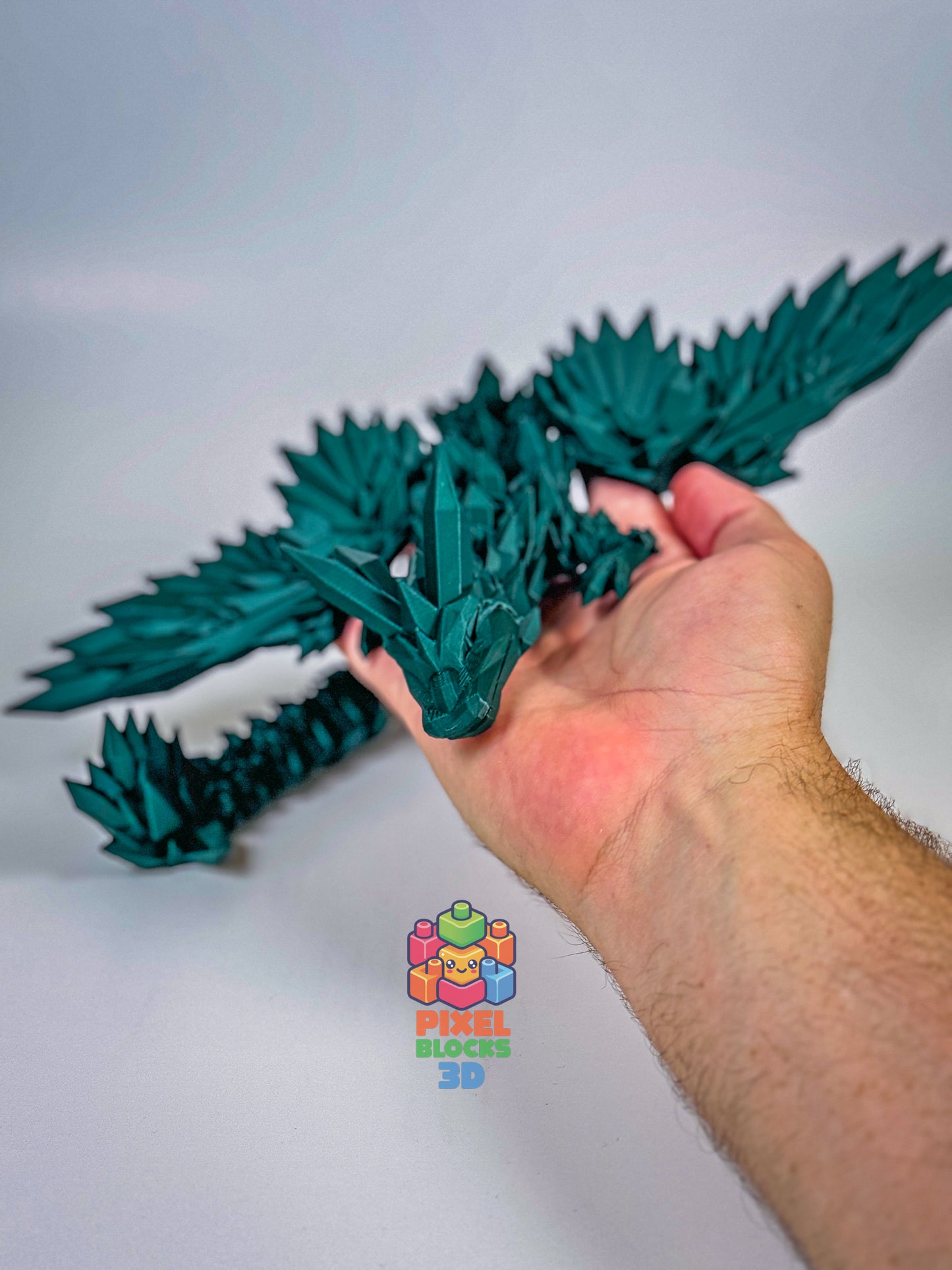 🌿 Sagewing Dragon – 3D Printed Articulated Matte Forest Green Crystal Winged Dragon 🐉